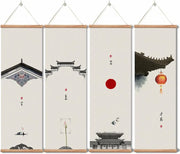 Wall mural with Chinese architecture design - a set of 4 pieces, 80*25 cm in length