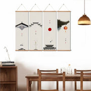 Wall mural with Chinese architecture design - a set of 4 pieces, 80*25 cm in length