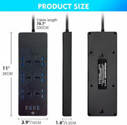 سلك تمديد طاقة بـ 6 منافذ، قابس UK محول قابس عالمي مع 3 منافذ USB ومنفذ نوع C واحد واقي من اندفاع التيار ومقبس شحن مع سلك تمديد عريض بطول 2 متر