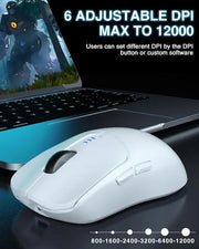 اولا ماوس العاب لاسلكي SC580 من Aula -  ثلاثي الاوضاع 2.4G/BT5.0/USB-C قابل لاعادة الشحن 10000 نقطة لكل بوصة مع 6 ازرار قابلة للبرمجة، ماوس كمبيوتر مريح للابتوب والكمبيوتر وماك والتابلت ابيض