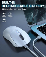 اولا ماوس العاب لاسلكي SC580 من Aula -  ثلاثي الاوضاع 2.4G/BT5.0/USB-C قابل لاعادة الشحن 10000 نقطة لكل بوصة مع 6 ازرار قابلة للبرمجة، ماوس كمبيوتر مريح للابتوب والكمبيوتر وماك والتابلت ابيض