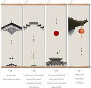 Wall mural with Chinese architecture design - a set of 4 pieces, 80*25 cm in length
