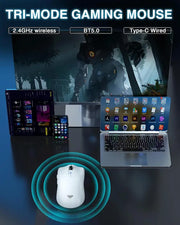 اولا ماوس العاب لاسلكي SC580 من Aula -  ثلاثي الاوضاع 2.4G/BT5.0/USB-C قابل لاعادة الشحن 10000 نقطة لكل بوصة مع 6 ازرار قابلة للبرمجة، ماوس كمبيوتر مريح للابتوب والكمبيوتر وماك والتابلت ابيض