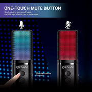 ميكروفون ألعاب بمنفذ  USB - M160 - ميكروفون مكثف بضوء RGB مع حامل ثلاثي وخاصية ضبط مستوى الصوت وزر كتم صوت - ميكروفون سلكي للكمبيوتر واللابتوب من فيدوس مناسب للألعاب والمدونات الصوتية والبث المباشر ويوتيوب