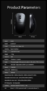 Ajazz AJ159 NL – ماوس العاب ثلاثي الوضعيات (لاسلكي 2.4G + Bluetooth + سلكي)، مستشعر PAW3311، قابل للتعديل DPI، تصميم خفيف ومريح