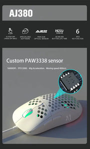 ماوس العاب سلكي Ajazz AJ380 – تصميم مريح، دقة عالية، ازرار قابلة للبرمجة، إضاءة RGB، اداء ممتاز للالعاب