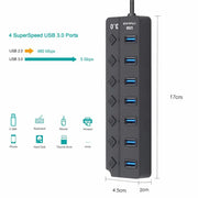 Hub USB 3.0 سبعة منافذ عالي السرعة