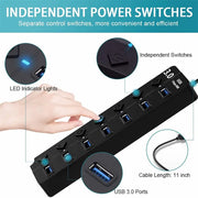 Hub USB 3.0 سبعة منافذ عالي السرعة
