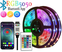 شريط إضاءة RGB 5050 ذكي – تحكم بلوتوث + ريموت 24 زر – كثافة 30 LED لكل متر